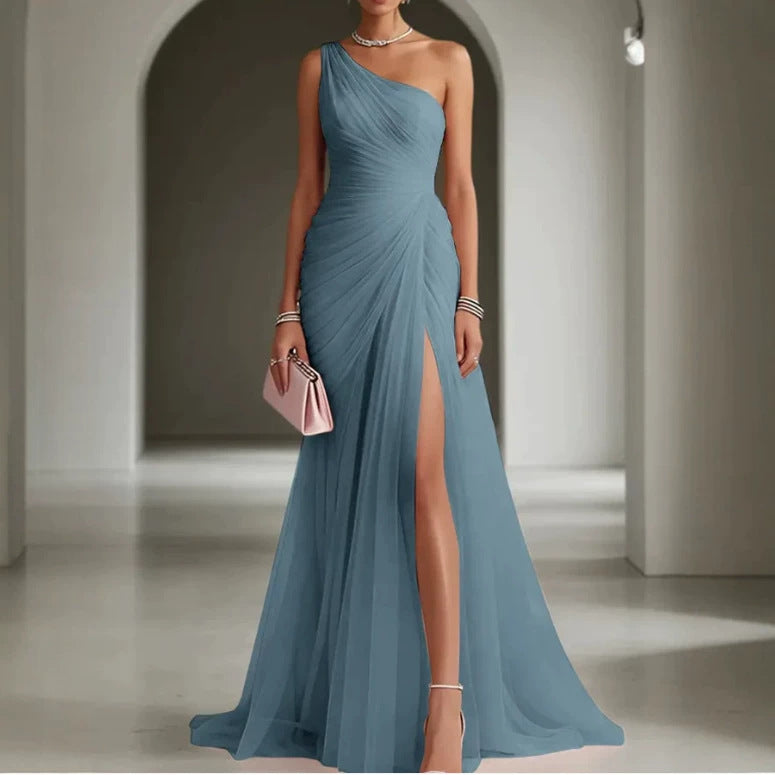 One-Shoulder Slit Evening Gown