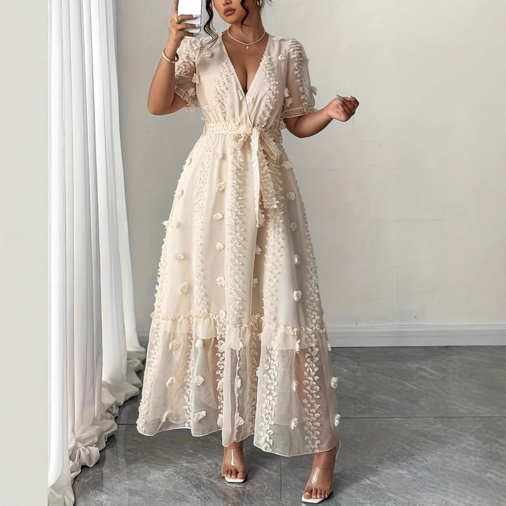 Ivory Embroidered Wrap Maxi Dress