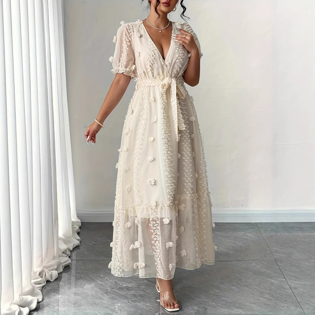 Ivory Embroidered Wrap Maxi Dress