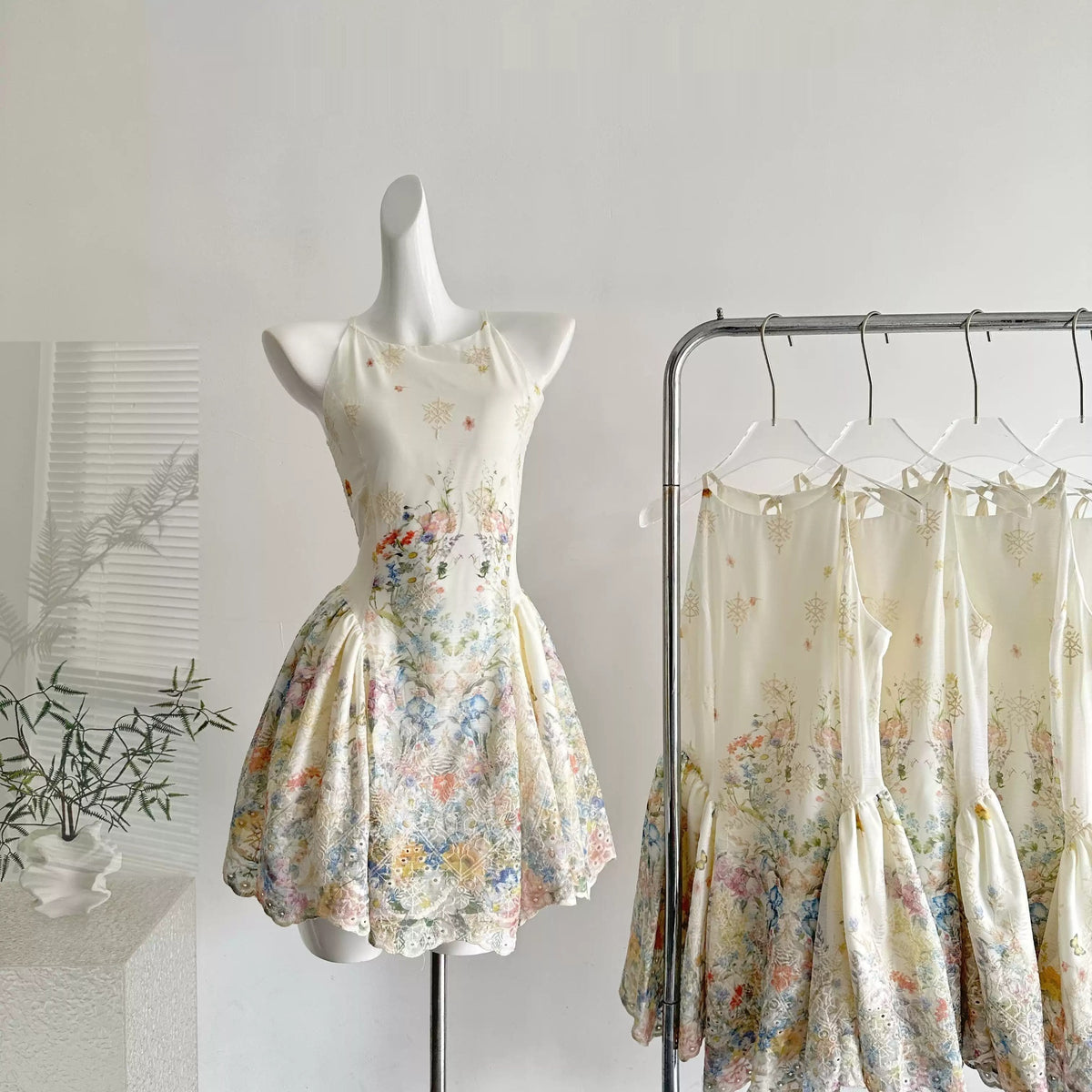 Ivory Embroidered Halter Maxi Dress
