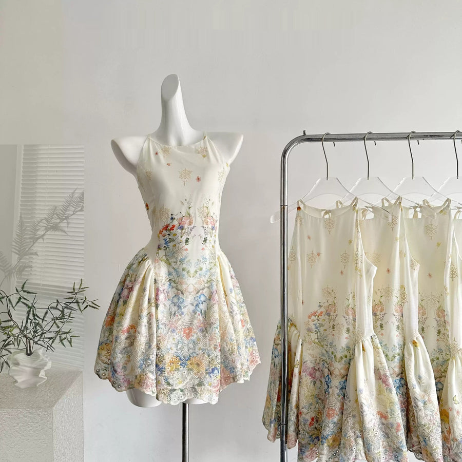 Ivory Embroidered Halter Maxi Dress