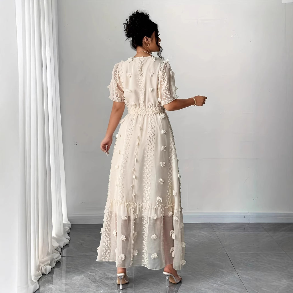 Ivory Embroidered Wrap Maxi Dress